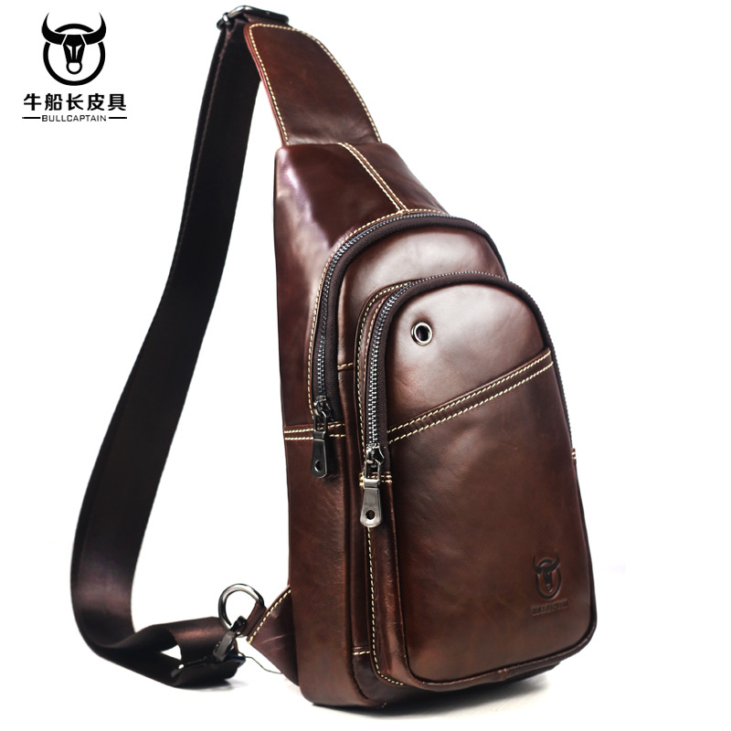 Bull Captain Men sling crossbody bag Leather Shoulder Bags Chest Pack ...