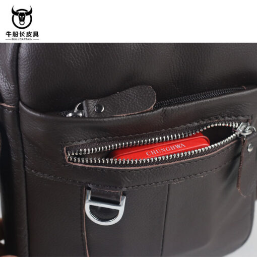 Bull Captain Genuine Leather Men Small Shoulder Messenger Bag Zipper - Image 3