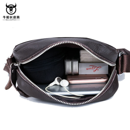 Bull Captain Genuine Leather Men Small Shoulder Messenger Bag Zipper - Image 4