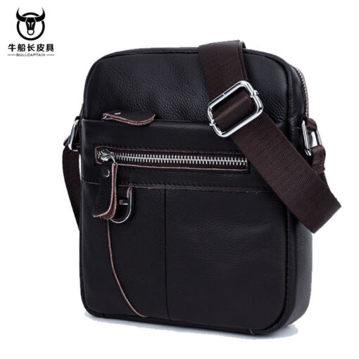 Bull Captain Genuine Leather Men Small Shoulder Messenger Bag Zipper - Image 5