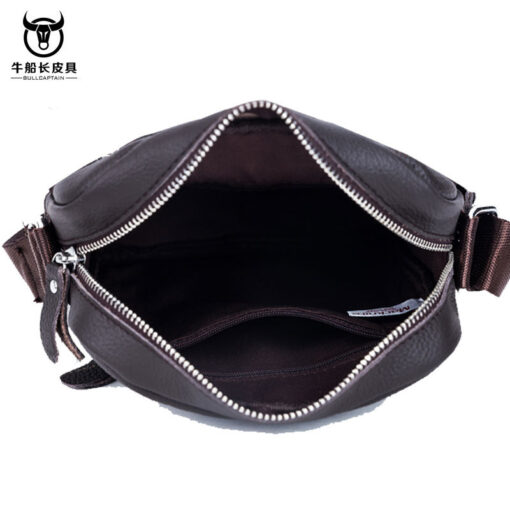 Bull Captain Genuine Leather Men Small Shoulder Messenger Bag Zipper - Image 6