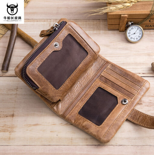 Bull Captain Men Wallets Bifold Leather Vintage Purse With 2 ID Window - Image 2