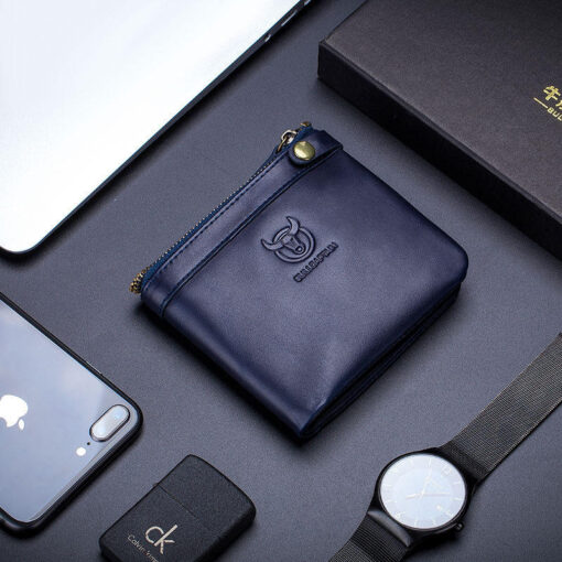 Bullcaptain Men Genuine Leather RFID Blocking 8 Card Holder Zipper Wallet 1 - Image 2
