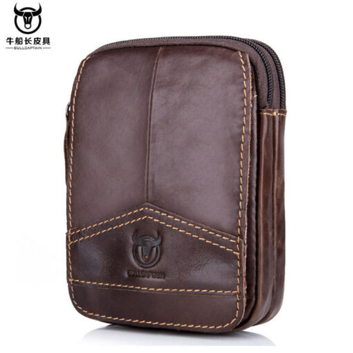 Bull Captain Men Waist packs Genuine Leather Cell Phone belt Waist Bag - Image 2