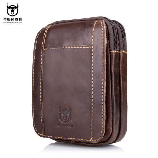 Bull Captain Men Waist packs Genuine Leather Cell Phone belt Waist Bag - Image 6