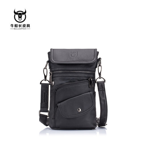 Bullcaptain Men Genuine Leather Multifunction Crossbody Bag Shoulder Bag Chest Pack Waist Bag - Image 4