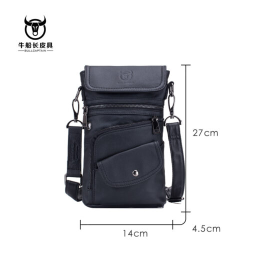 Bullcaptain Men Genuine Leather Multifunction Crossbody Bag Shoulder Bag Chest Pack Waist Bag - Image 5