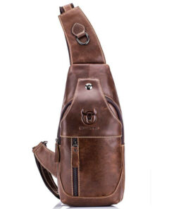 Bull Captain Men Sling Backpack Genuine Leather Shoulder Bags 019