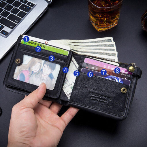 Bullcaptain Men Genuine Leather RFID Blocking 8 Card Holder Zipper Wallet 2 - Image 10