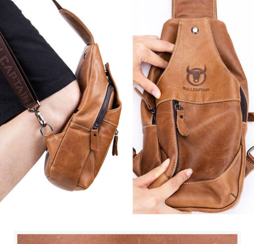 Bull Captain Crossbody Bag Genuine Leather Men Sling Chest Bags - Image 5