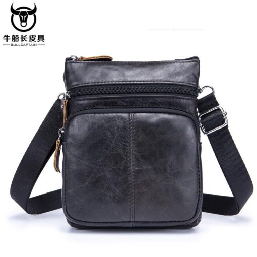 Bull captain Men's Cowhide Leather Messenger Bag Mini Shoulder Bag - Image 4