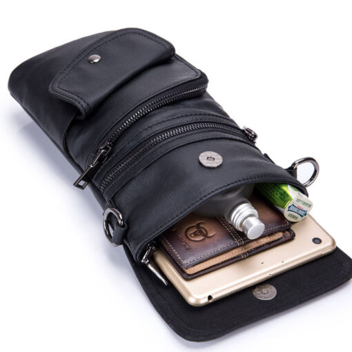 Bullcaptain Men Genuine Leather Multifunction Crossbody Bag Shoulder Bag Chest Pack Waist Bag - Image 6