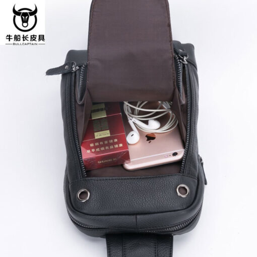 Bull Captain Men Genuine Leather Sling Chest Bag Daypacks - Image 3