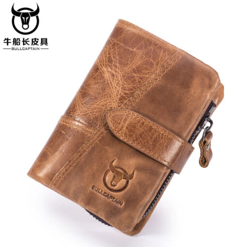 Bull Captain Men Wallets Bifold Leather Vintage Purse With 2 ID Window