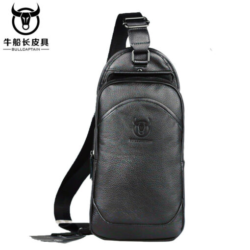 Bullcaptain Men Leather Chest Big Bag Vintage Travel Fashion Crossbody Shoulder Bag - Image 6