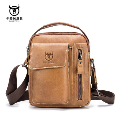 Bull Captain Leather Men Small Shoulder Crossbody Bag Travel Handbag - Image 2
