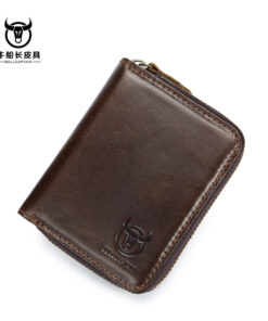 Bullcaptain Leather Wallet Vintage Zipper Card Holder for Men