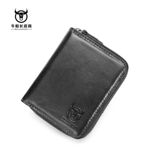 Bullcaptain Leather Wallet Vintage Zipper Card Holder for Men - Image 3