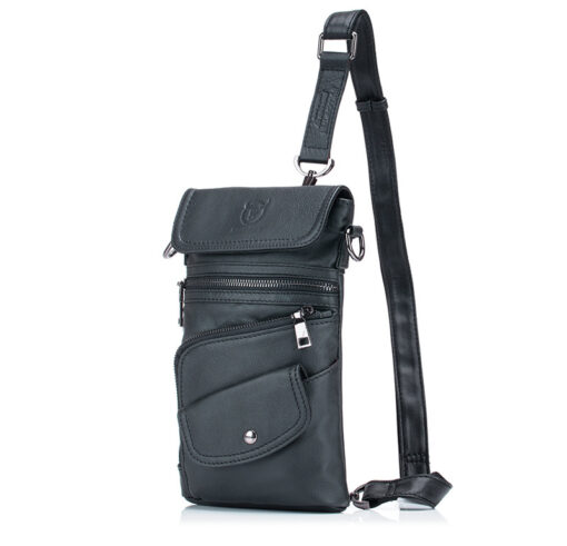 Bullcaptain Men Genuine Leather Multifunction Crossbody Bag Shoulder Bag Chest Pack Waist Bag