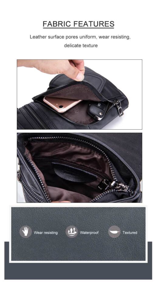 Bullcaptain Men Genuine Leather Multifunction Crossbody Bag Shoulder Bag Chest Pack Waist Bag - Image 13