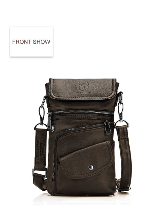 Bullcaptain Men Genuine Leather Multifunction Crossbody Bag Shoulder Bag Chest Pack Waist Bag - Image 16