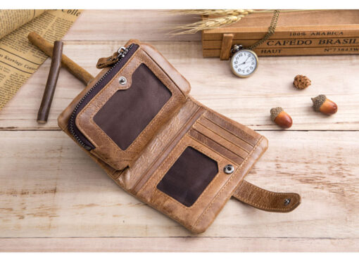 Bull Captain Men Wallets Bifold Leather Vintage Purse With 2 ID Window - Image 10