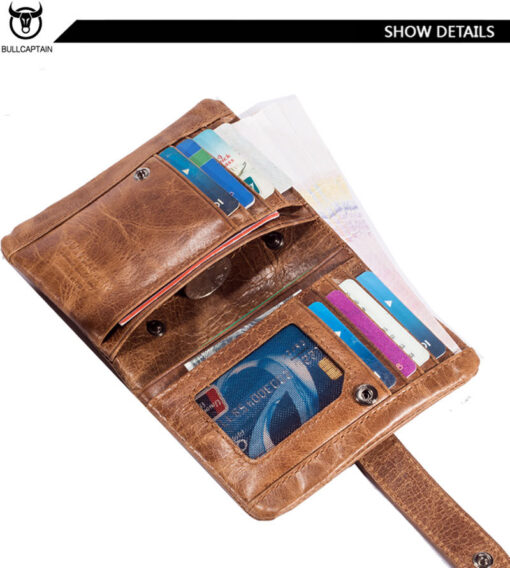 Bull Captain Men Wallets Bifold Leather Vintage Purse With 2 ID Window - Image 13