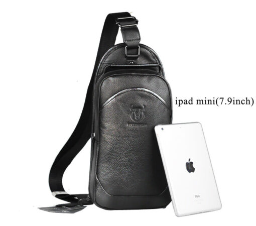 Bullcaptain Men Leather Chest Big Bag Vintage Travel Fashion Crossbody Shoulder Bag - Image 4