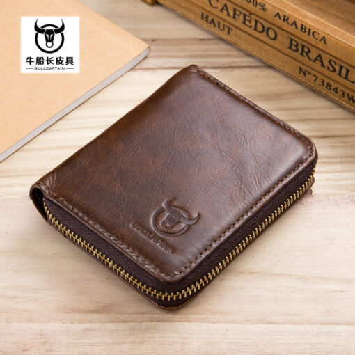 Bullcaptain Leather Wallet Vintage Zipper Card Holder for Men - Image 4