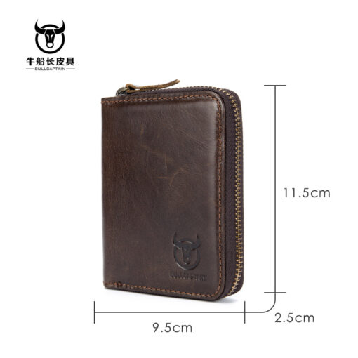 Bullcaptain Leather Wallet Vintage Zipper Card Holder for Men - Image 8