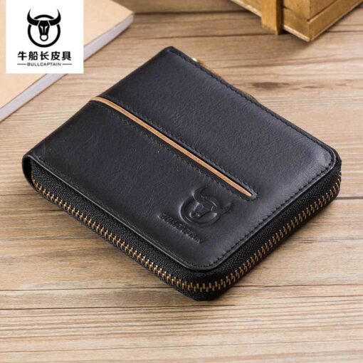 Bullcaptain Men Retro Minimalist RFID Cowhide 13 Card Slots Short Zipper Wallet - Image 2