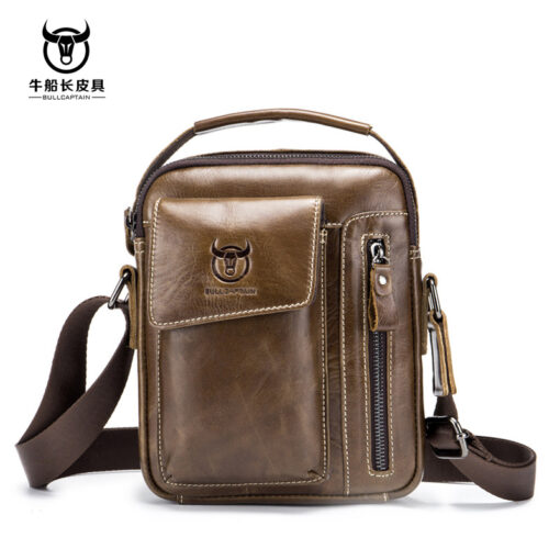 Bull Captain Leather Men Small Shoulder Crossbody Bag Travel Handbag - Image 3