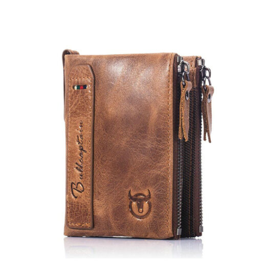 Bullcaptain Men Zipper Minimal Wallet Genuine Leather Short Wallet Vintage Coin Bag - Image 11