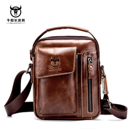 Bull Captain Leather Men Small Shoulder Crossbody Bag Travel Handbag - Image 4