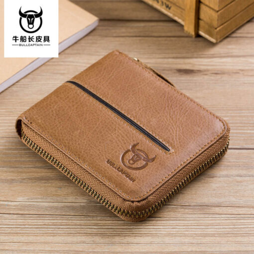 Bullcaptain Men Retro Minimalist RFID Cowhide 13 Card Slots Short Zipper Wallet - Image 3