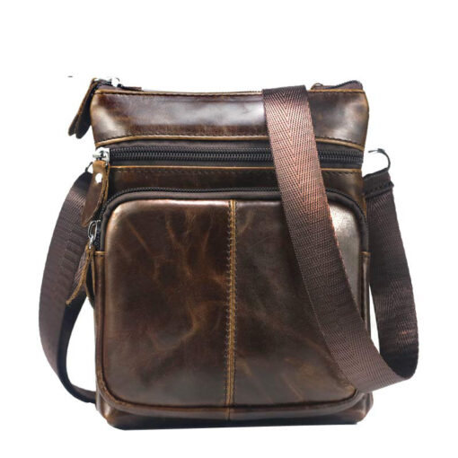 Bull captain Men's Cowhide Leather Messenger Bag Mini Shoulder Bag - Image 6