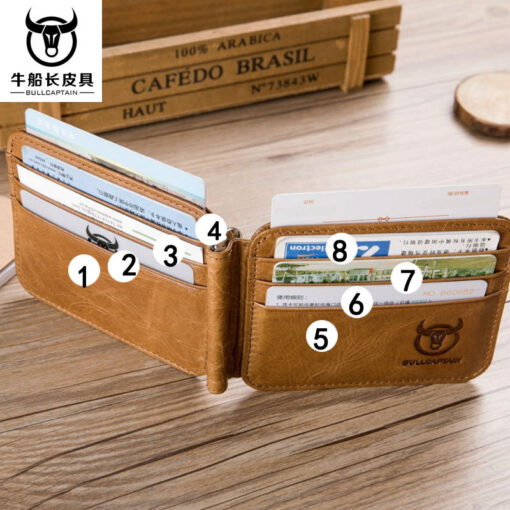 Bull Captain Leather Men Wallet Slim Casual Wallets with Money Clip - Image 3