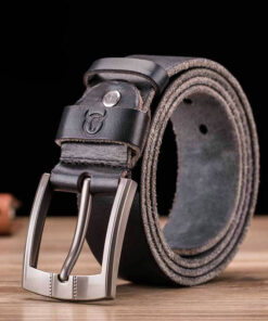 Bull captain Genuine Leather Black Bright Surface And NUBUK Belt for Men Classic Retro