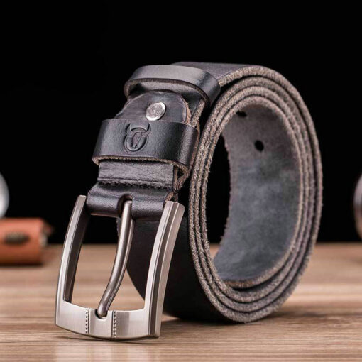 Bull captain Genuine Leather Black Bright Surface And NUBUK Belt for Men Classic Retro