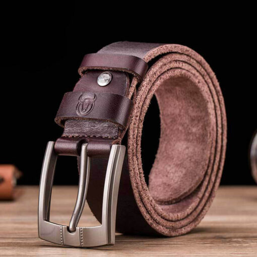 Bull captain Genuine Leather Brown Bright Surface And NUBUK Belt for Men Classic Retro