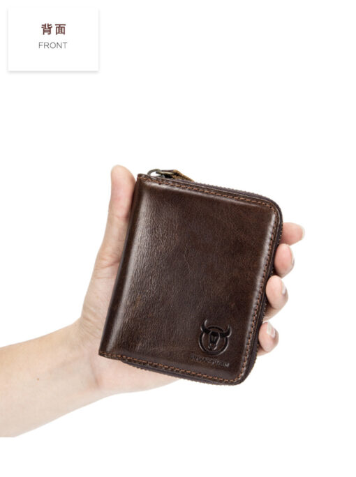 Bullcaptain Leather Wallet Vintage Zipper Card Holder for Men - Image 10