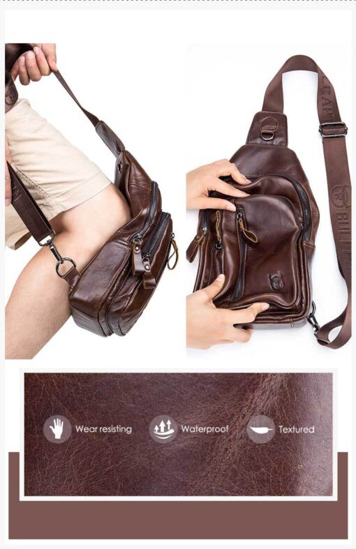 Bull Captain Leather Men Sling Shoulder Crossbody Bags Backpack - Image 7