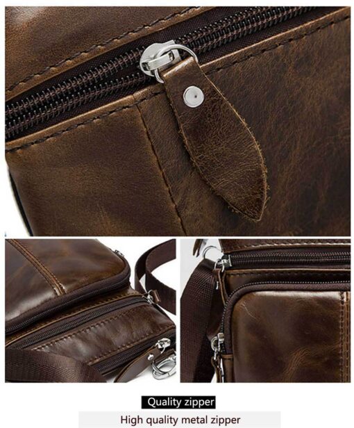 Bull captain Men's Cowhide Leather Messenger Bag Mini Shoulder Bag - Image 7