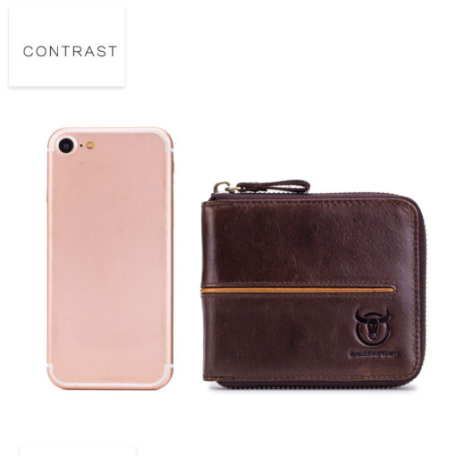 Bullcaptain Men Retro Minimalist RFID Cowhide 13 Card Slots Short Zipper Wallet - Image 4