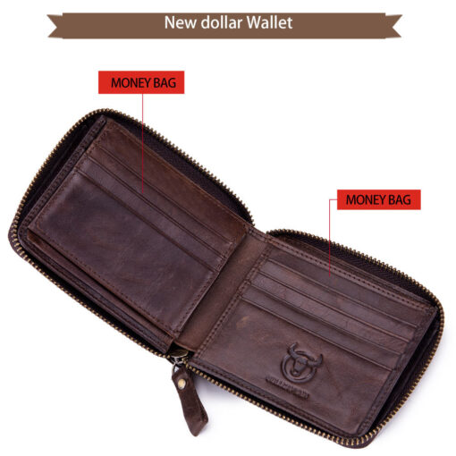 Bullcaptain Men Retro Minimalist RFID Cowhide 13 Card Slots Short Zipper Wallet - Image 5