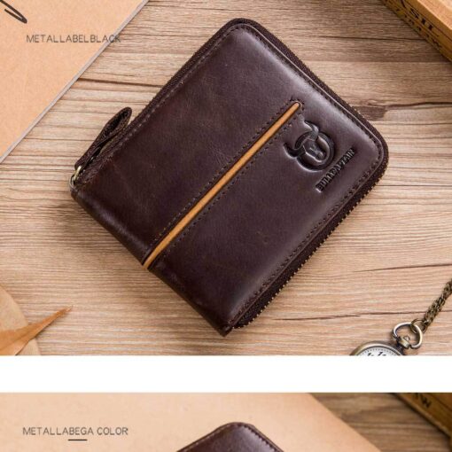 Bullcaptain Men Retro Minimalist RFID Cowhide 13 Card Slots Short Zipper Wallet - Image 6