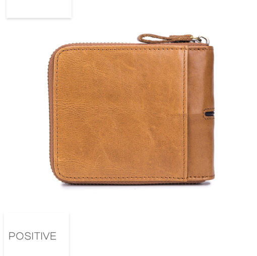 Bullcaptain Men Retro Minimalist RFID Cowhide 13 Card Slots Short Zipper Wallet - Image 7
