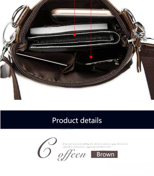 Bull captain Men's Cowhide Leather Messenger Bag Mini Shoulder Bag - Image 8