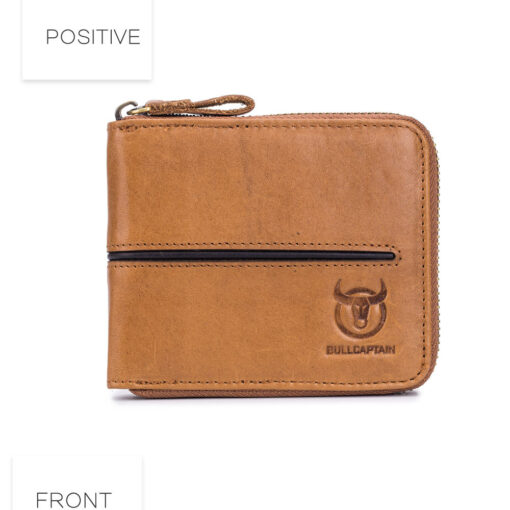Bullcaptain Men Retro Minimalist RFID Cowhide 13 Card Slots Short Zipper Wallet - Image 10