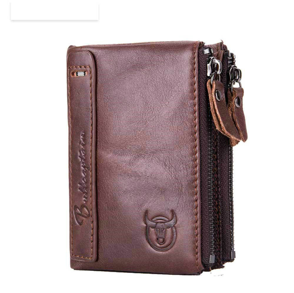 Bullcaptain Men Zipper Minimal Wallet Genuine Leather Short Wallet ...